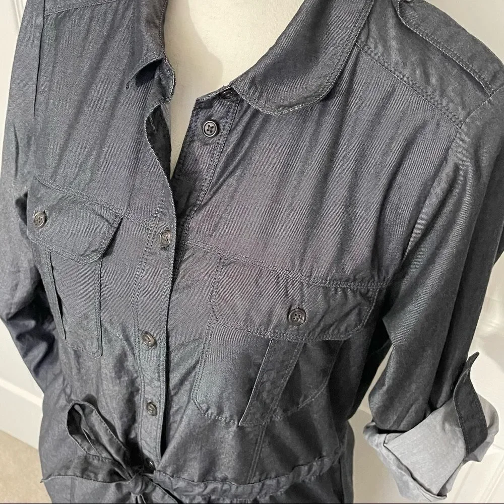 Gap Dark Cotton Drawstring Waist Shirtdress with Pockets, Medium - Picture 3 of 13